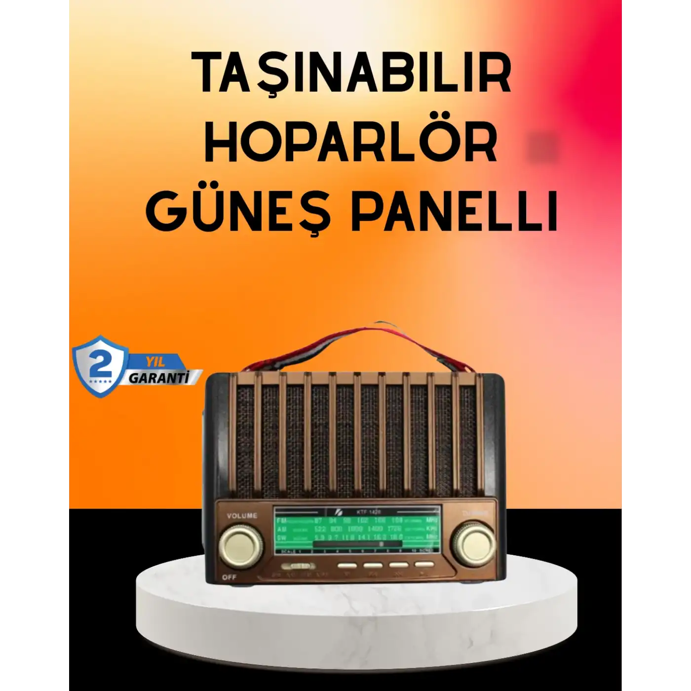 Solar Şarjlı Taşınabilir Radyo Bluetooth Hoparlör USB SD Destekli
