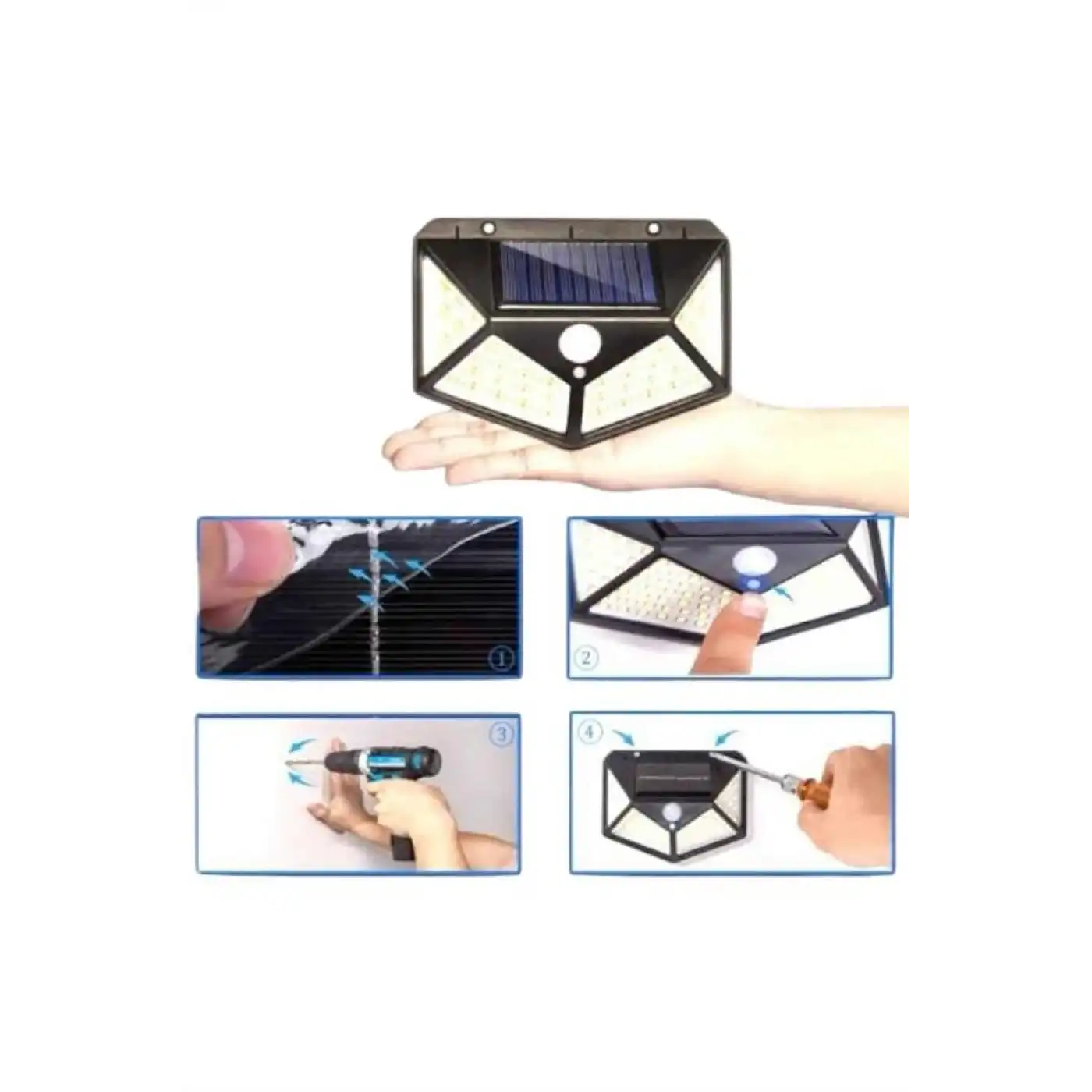 Solar Sensörlü Duvar Lambası Bahçe Lambası Parlak Beyaz Işık Suya Dayanıklı