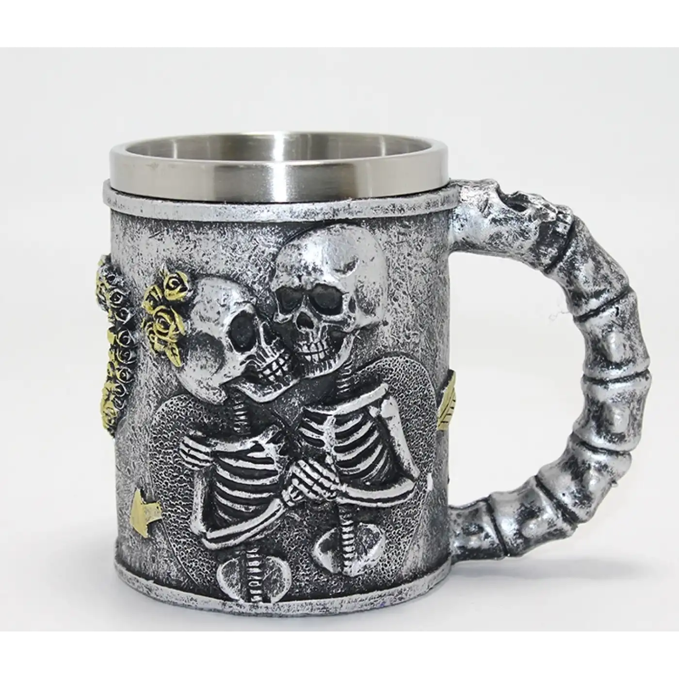 Sonsuz Aşk İskelet Tasarımlı 3D Kabartmalı Çelik Kupa Bardak