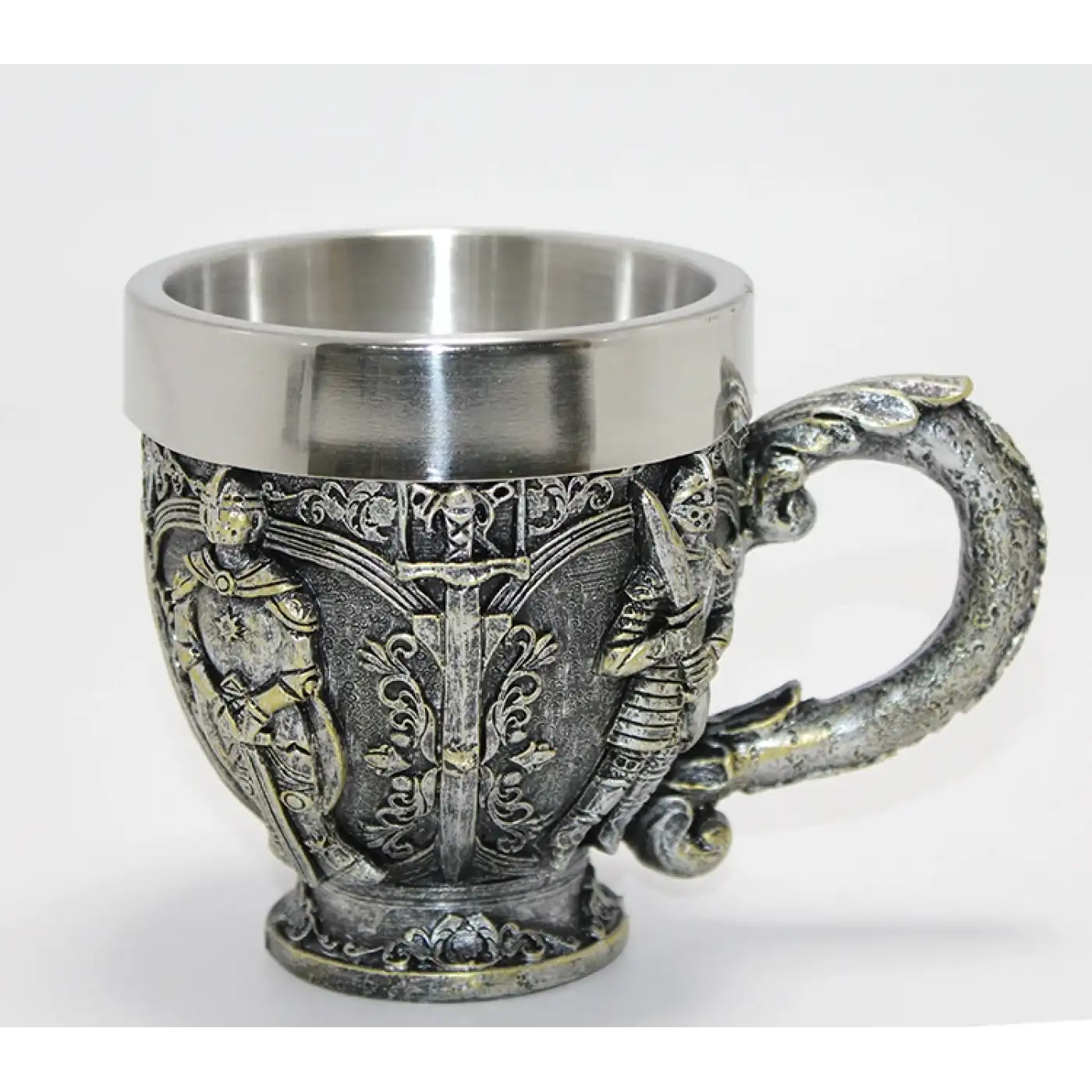 Şövalye Kabartmalı Paslanmaz Çelik Kupa Bardak