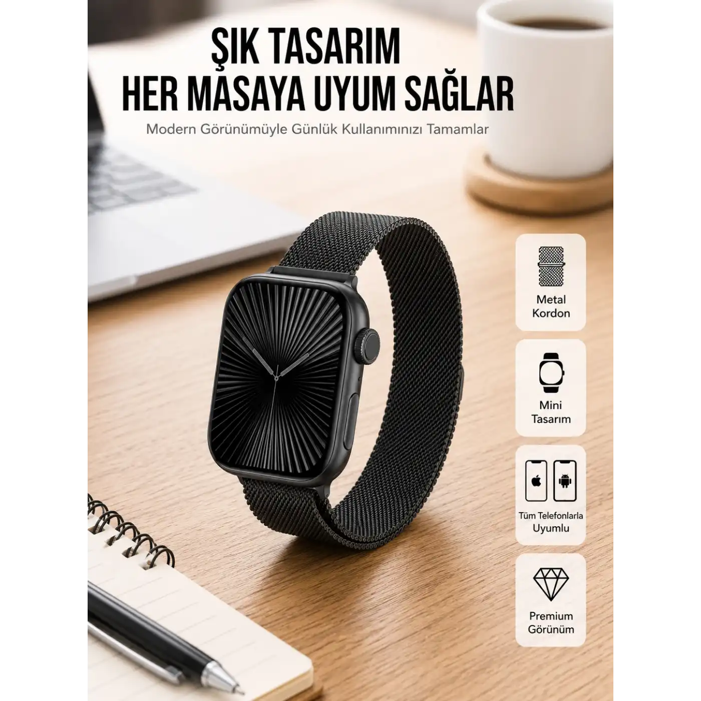SQ-16 Mini Series 10 Akıllı Saat | Şık ve Hafif Tasarım, 3 Kordon Seçeneği