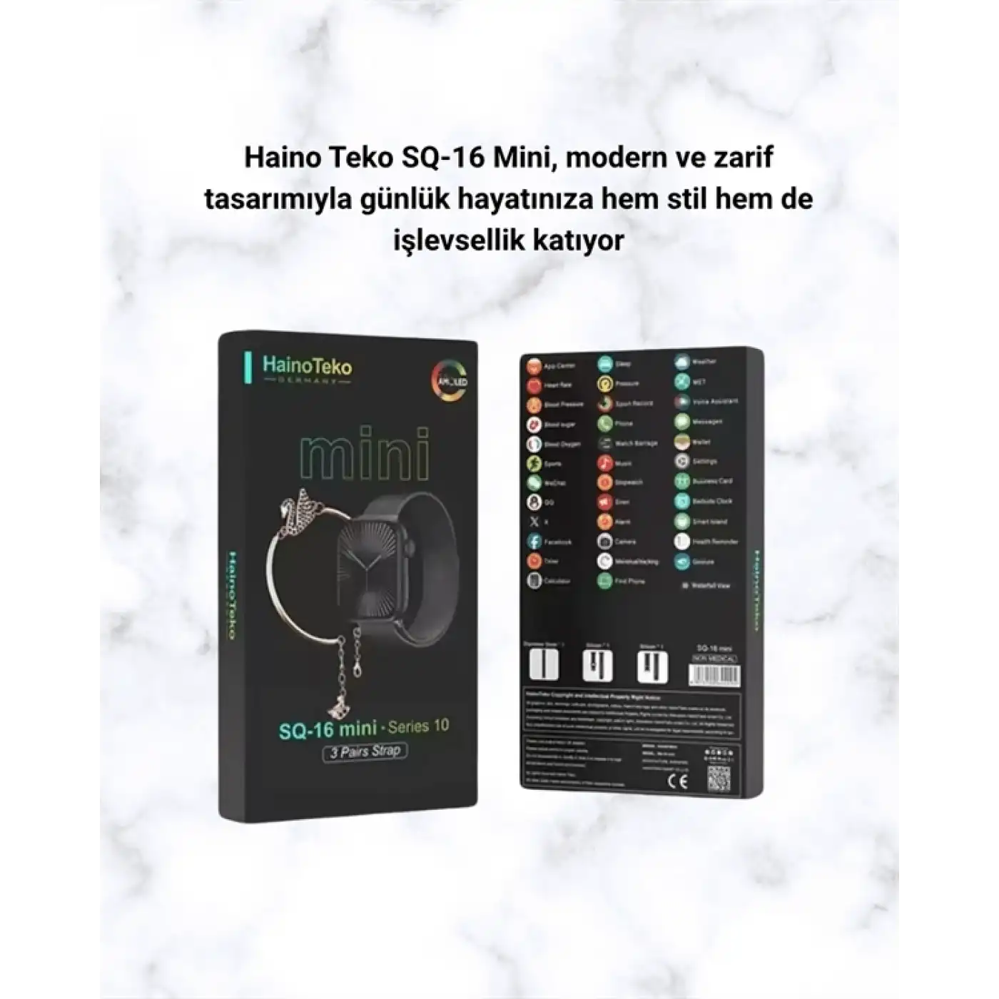 SQ-16 Mini Series 10 Akıllı Saat | Şık ve Hafif Tasarım, 3 Kordon Seçeneği