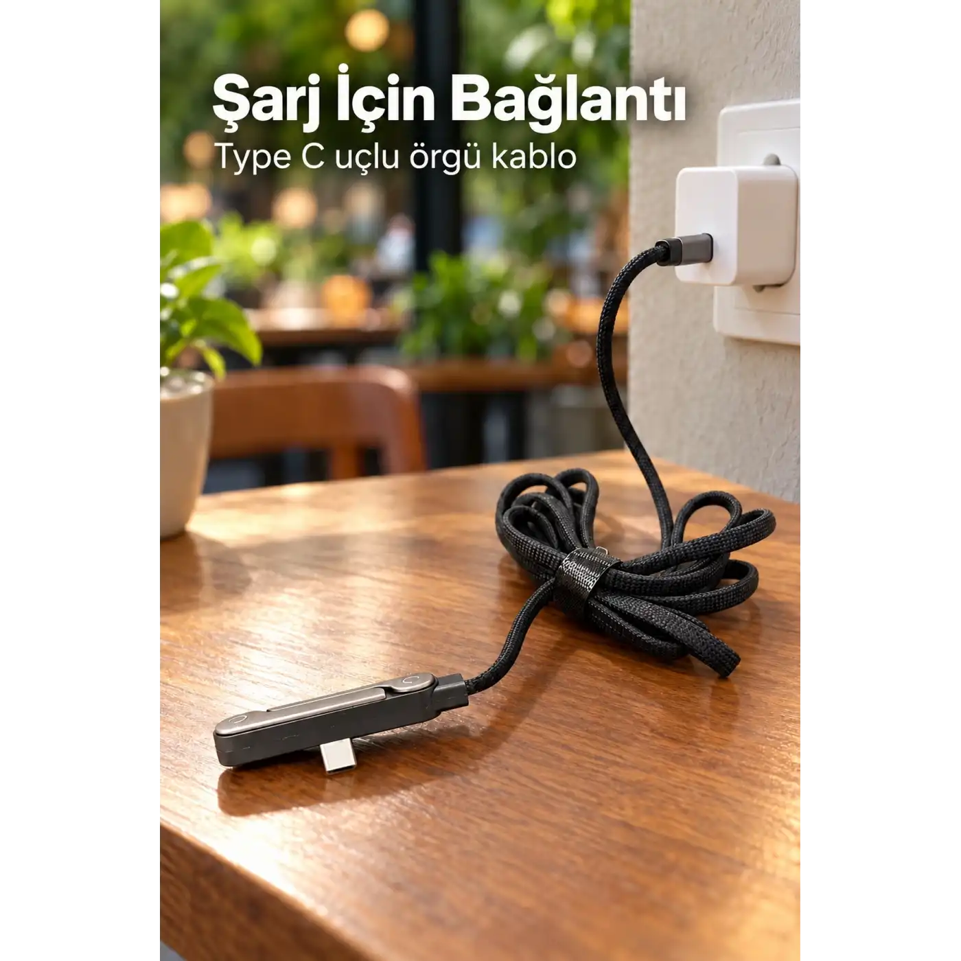 Standlı Şarj Kablosu Çift Type C Bağlantılı