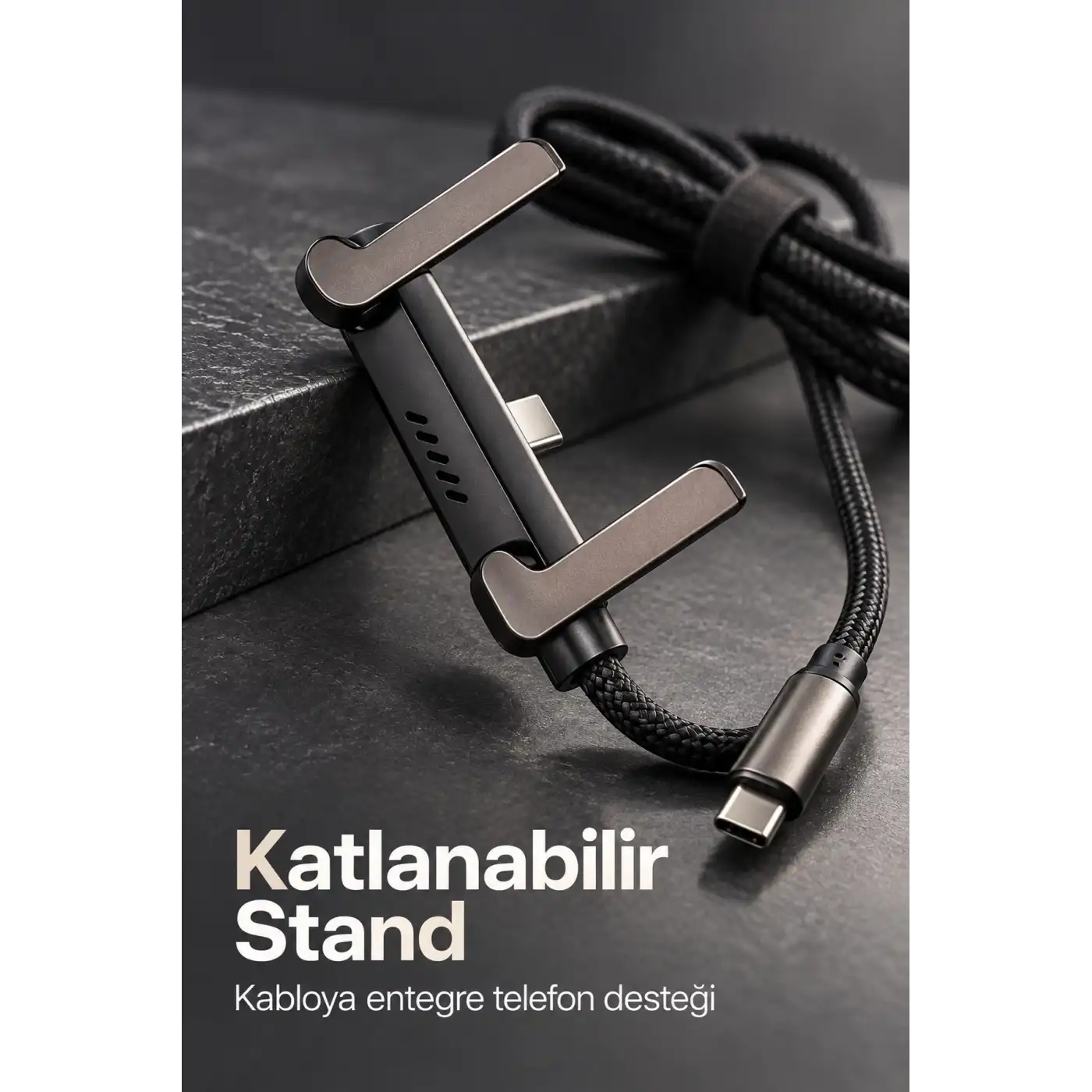 Standlı Şarj Kablosu Çift Type C Bağlantılı