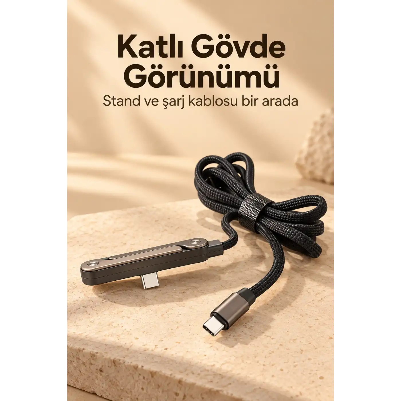 Standlı Şarj Kablosu Çift Type C Bağlantılı