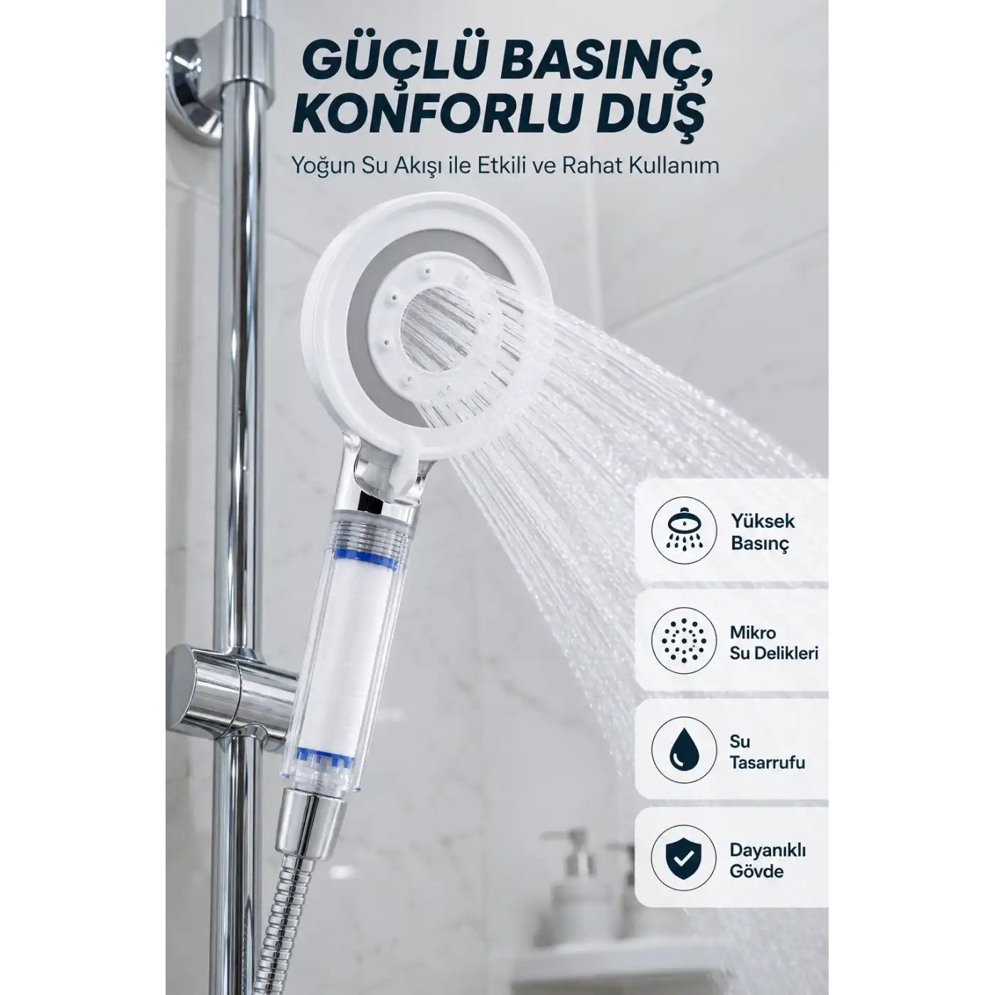 Su Tasarruflu Filtreli Duş Başlığı Yüksek Basınçlı Modern Duş Başlığı