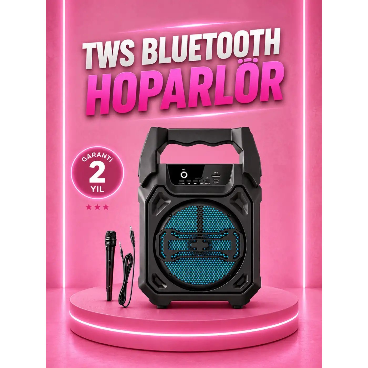 Taşınabilir 6.5” Bluetooth Hoparlör USB TF Kart Mikrofonlu Şarjlı Sistem