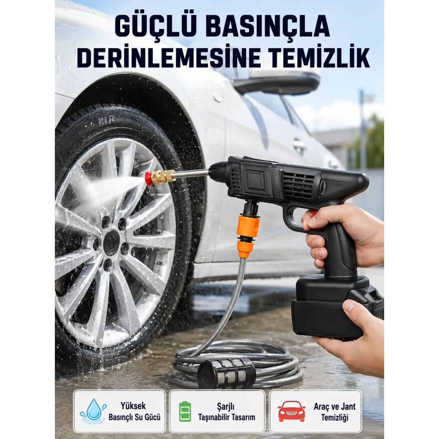 Taşınabilir Akülü Araba Yıkama Makinesi 1.7 MPa Basınçlı ve Ergonomik Tasarımlı