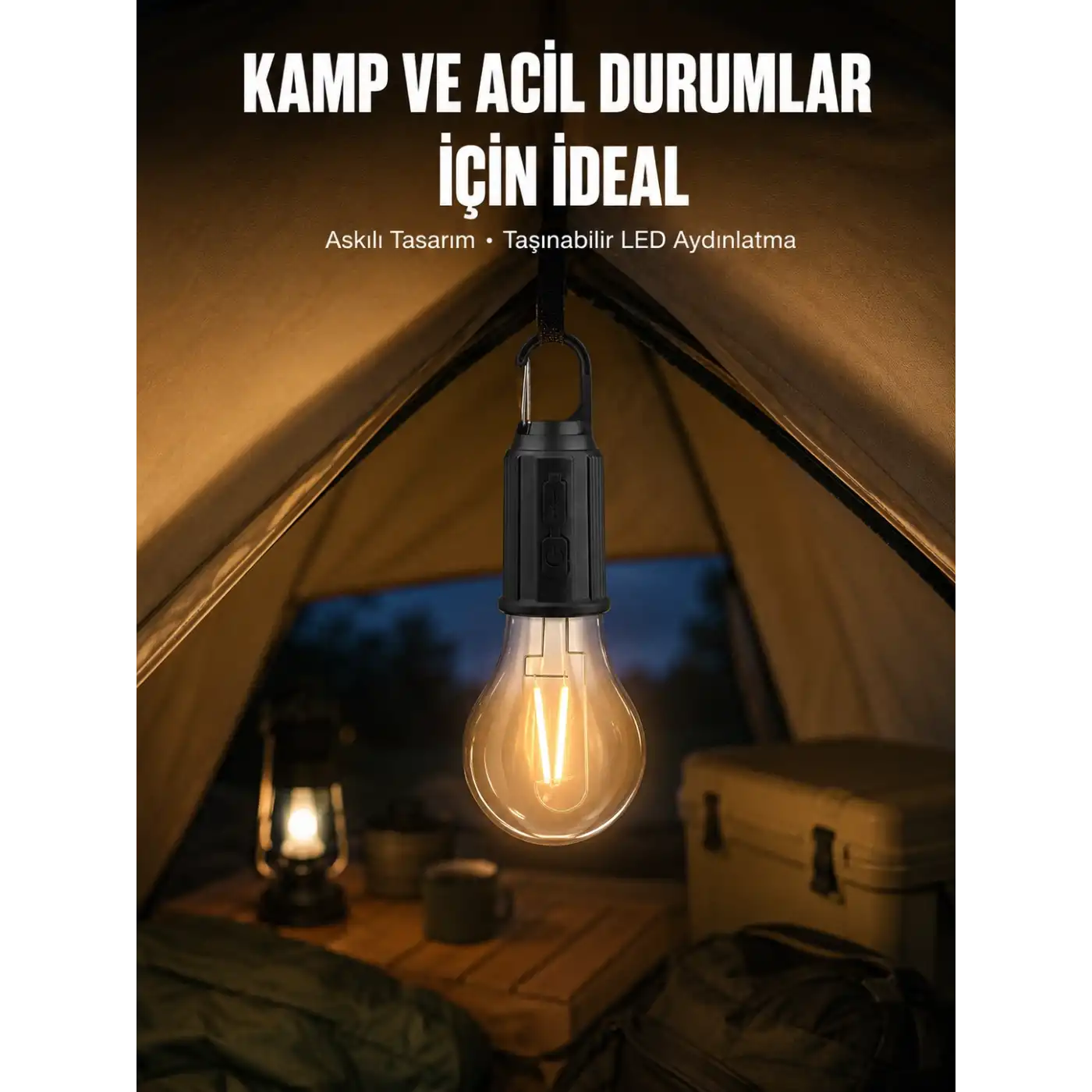 Taşınabilir Askılı Ampul Kamp Lambası Askılı Type-C Şarjlı Bahçe Lambası