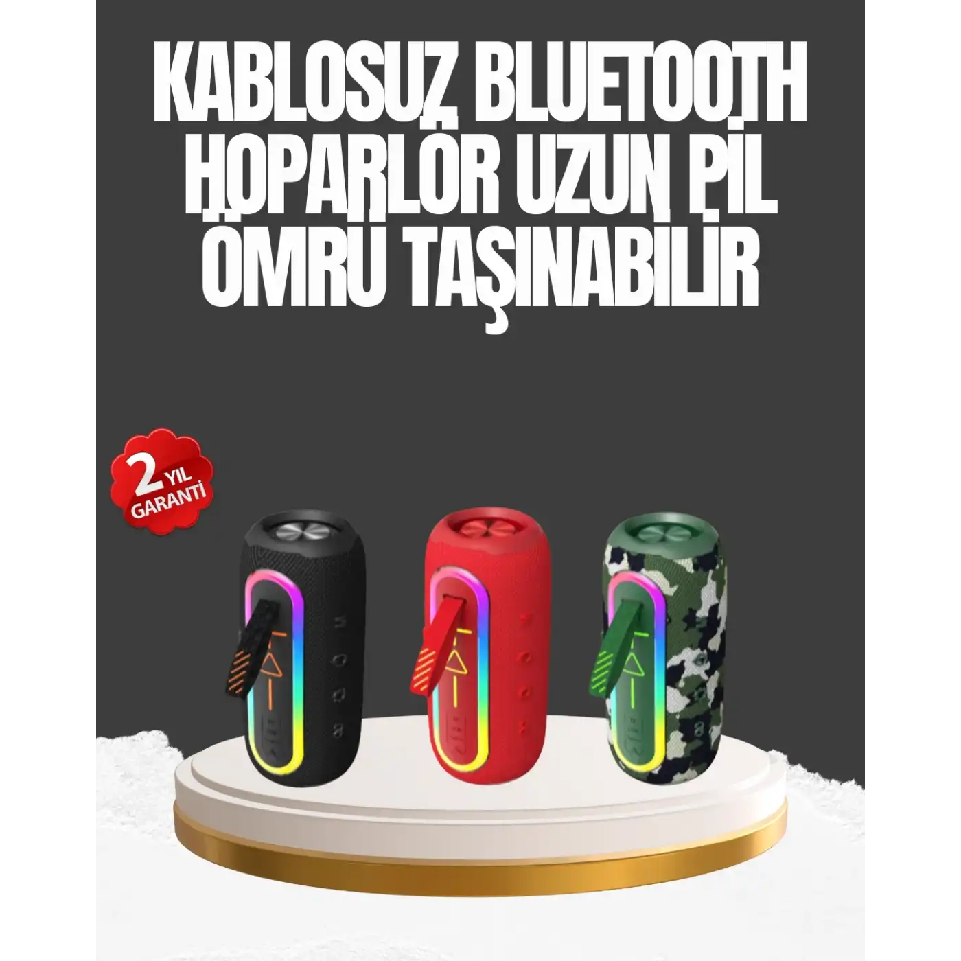 Taşınabilir Şarjlı Bluetooth Hoparlör Güçlü Bas
