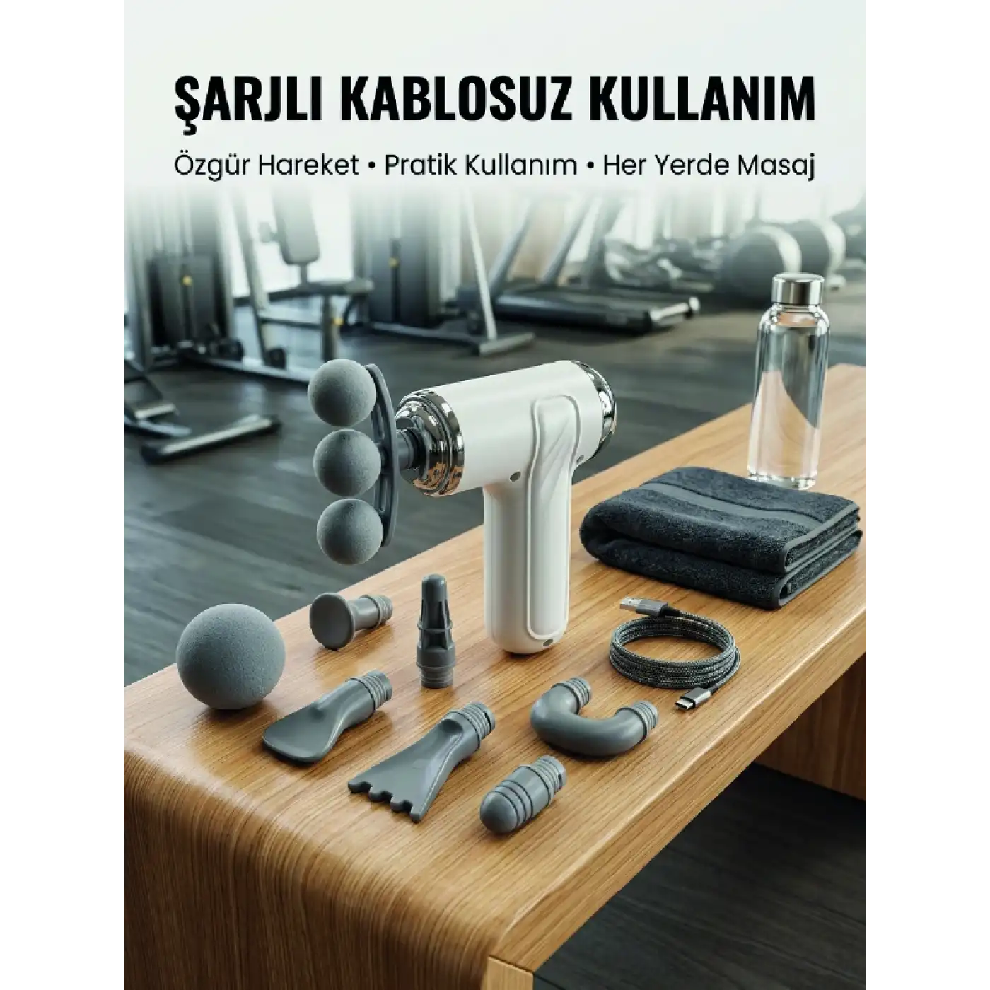Taşınabilir Şarjlı Kas Masaj Tabancası Derin Doku Masajı İçin 8 Başlıklı Profesyonel Cihaz