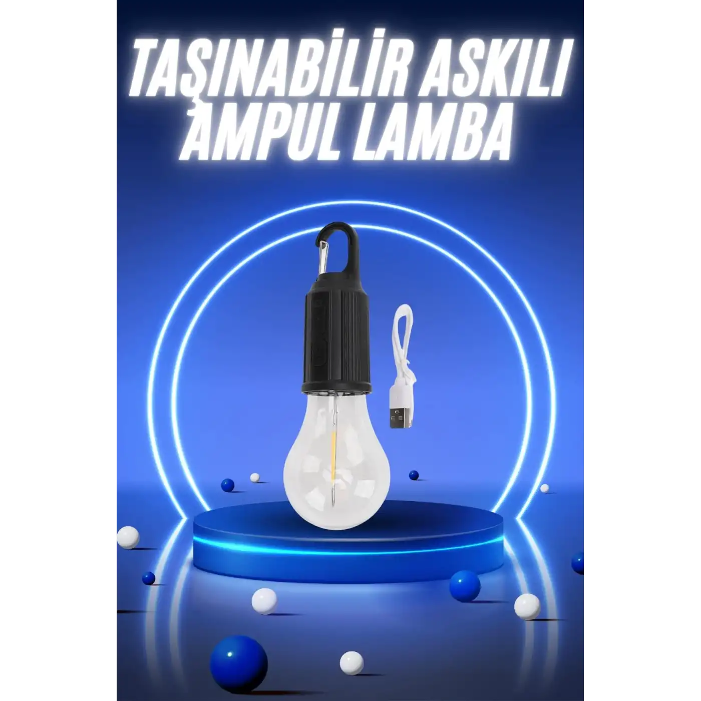 Taşınabilir Şarjlı Led Ampul Askılı Lamba Kamp Bahçe Lambası