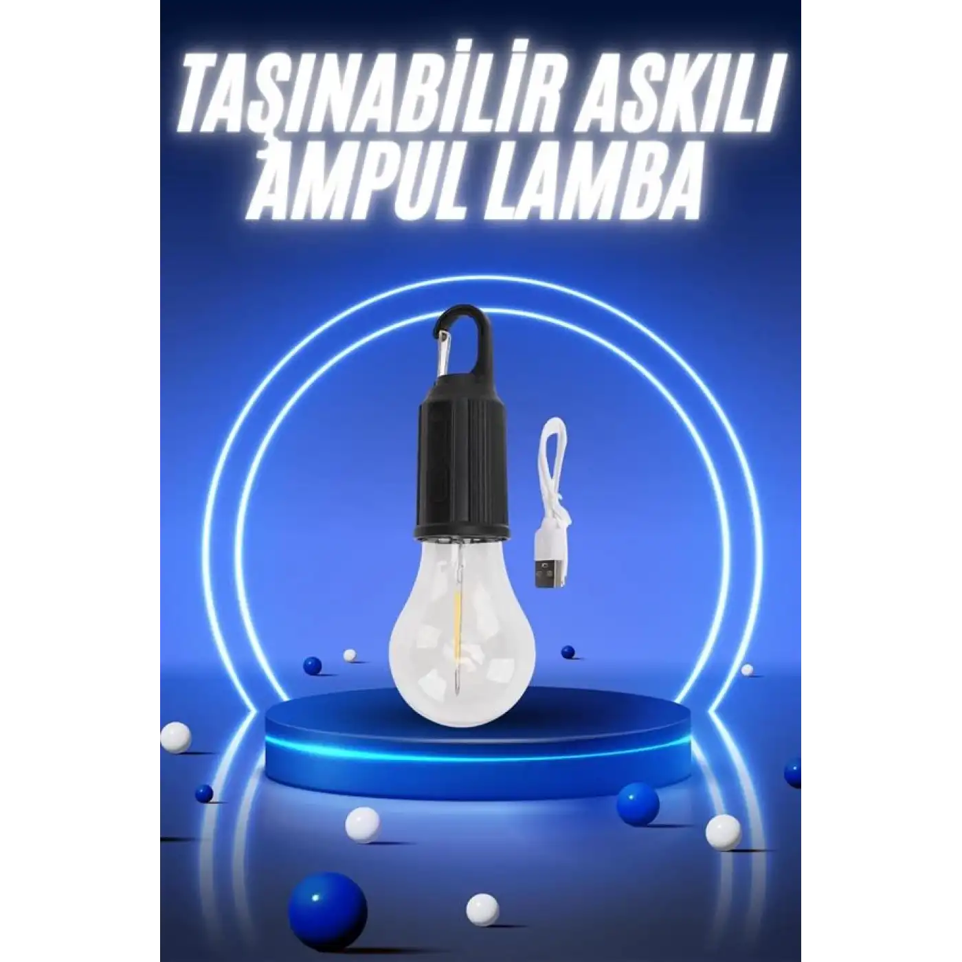 Taşınabilir Şarjlı Led Ampul Askılı Lamba Kamp Bahçe Lambası