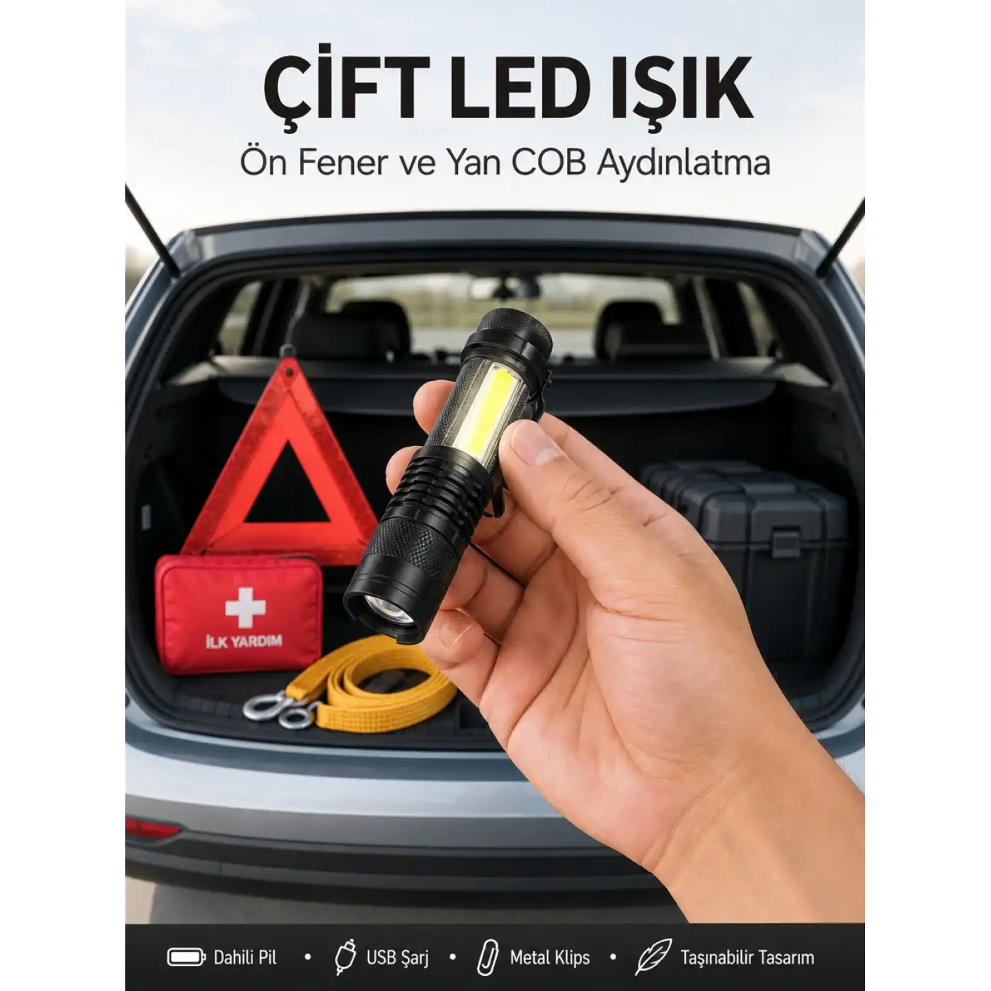 Taşınabilir Şarjlı LED Fener - 4 Modlu, 2000LM, Ayarlanabilir Odak Yeni Nesil