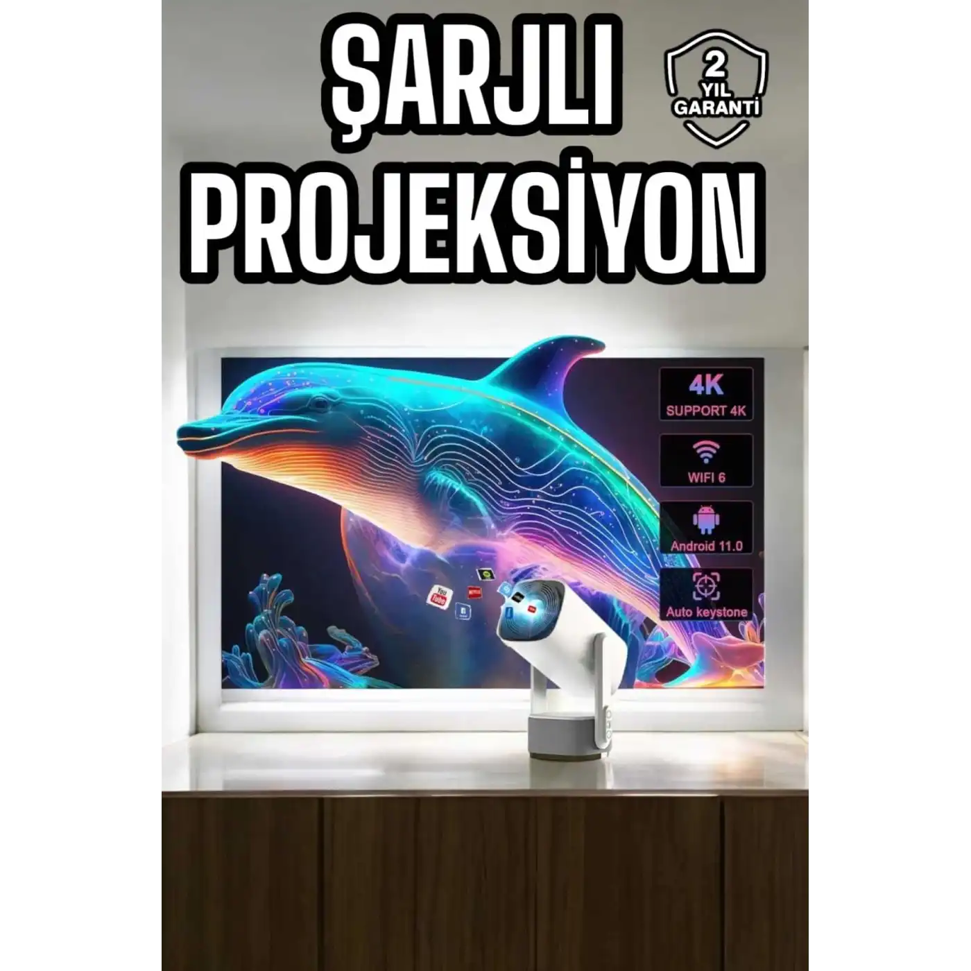 Taşınabilir Sinema Oyun Projektörü Akıllı Projeksiyon Android 11