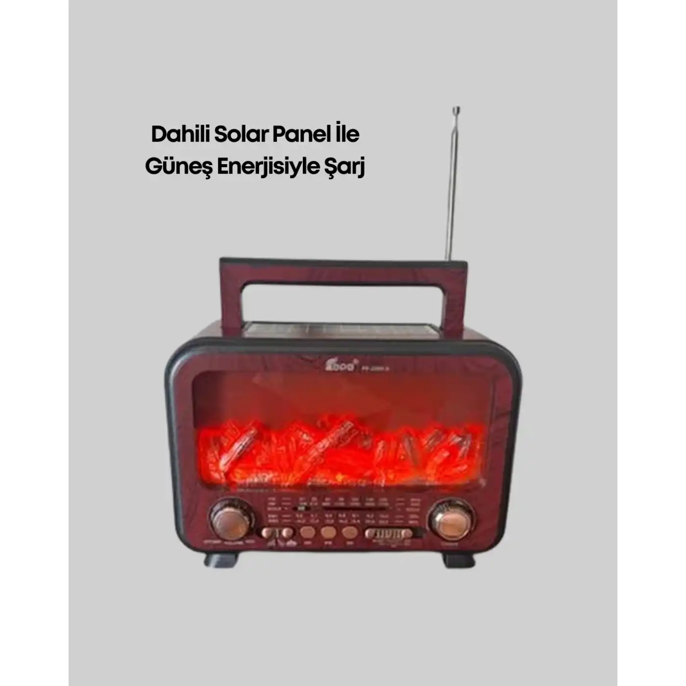 Taşınabilir Şömine Görünümlü Bluetooth Hoparlör – Solar Şarjlı, Alev Işıklı, 7W Ses