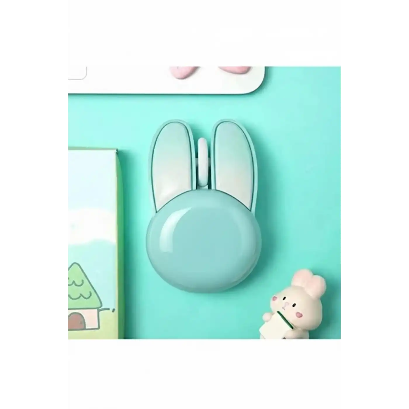 Tavşan Figürlü Kablosuz Mouse Pil Dahil Etiket Hediyeli Mavi