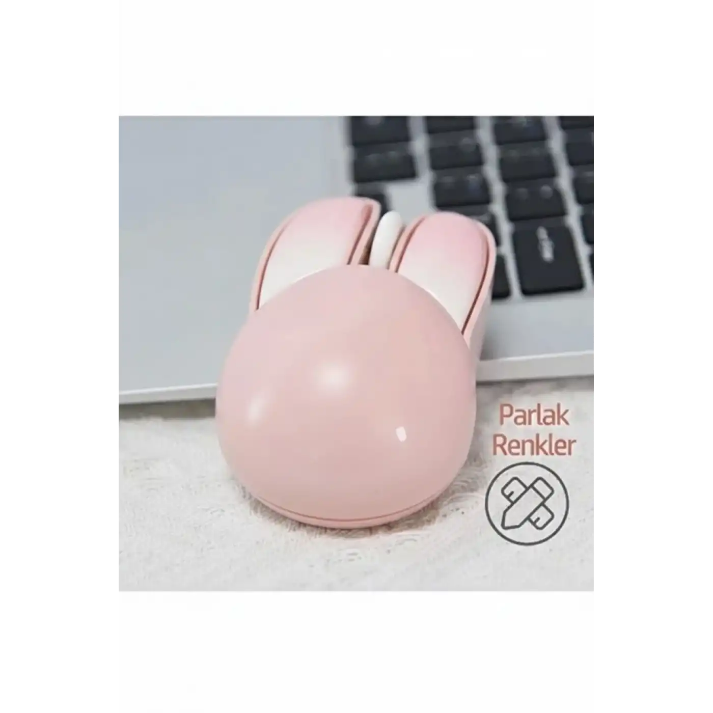 Tavşan Figürlü Kablosuz Mouse Pil Dahil Etiket Hediyeli Pembe