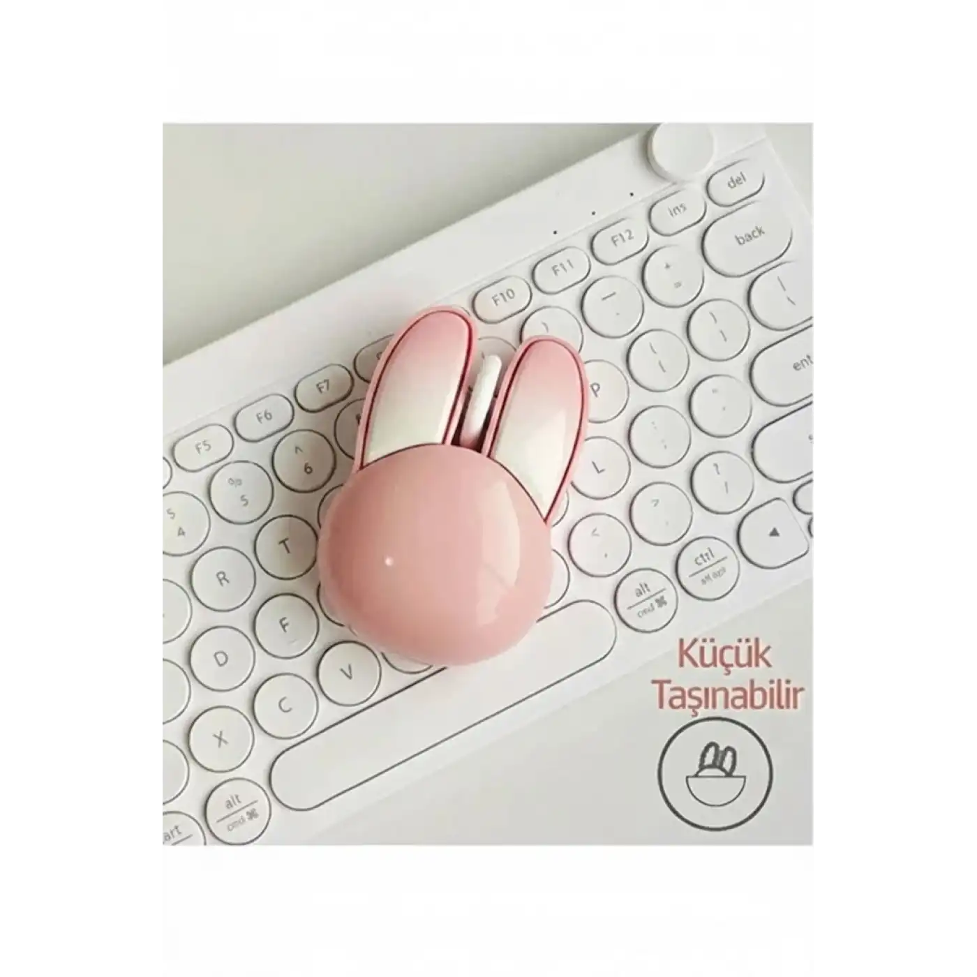 Tavşan Figürlü Kablosuz Mouse Pil Dahil Etiket Hediyeli Pembe