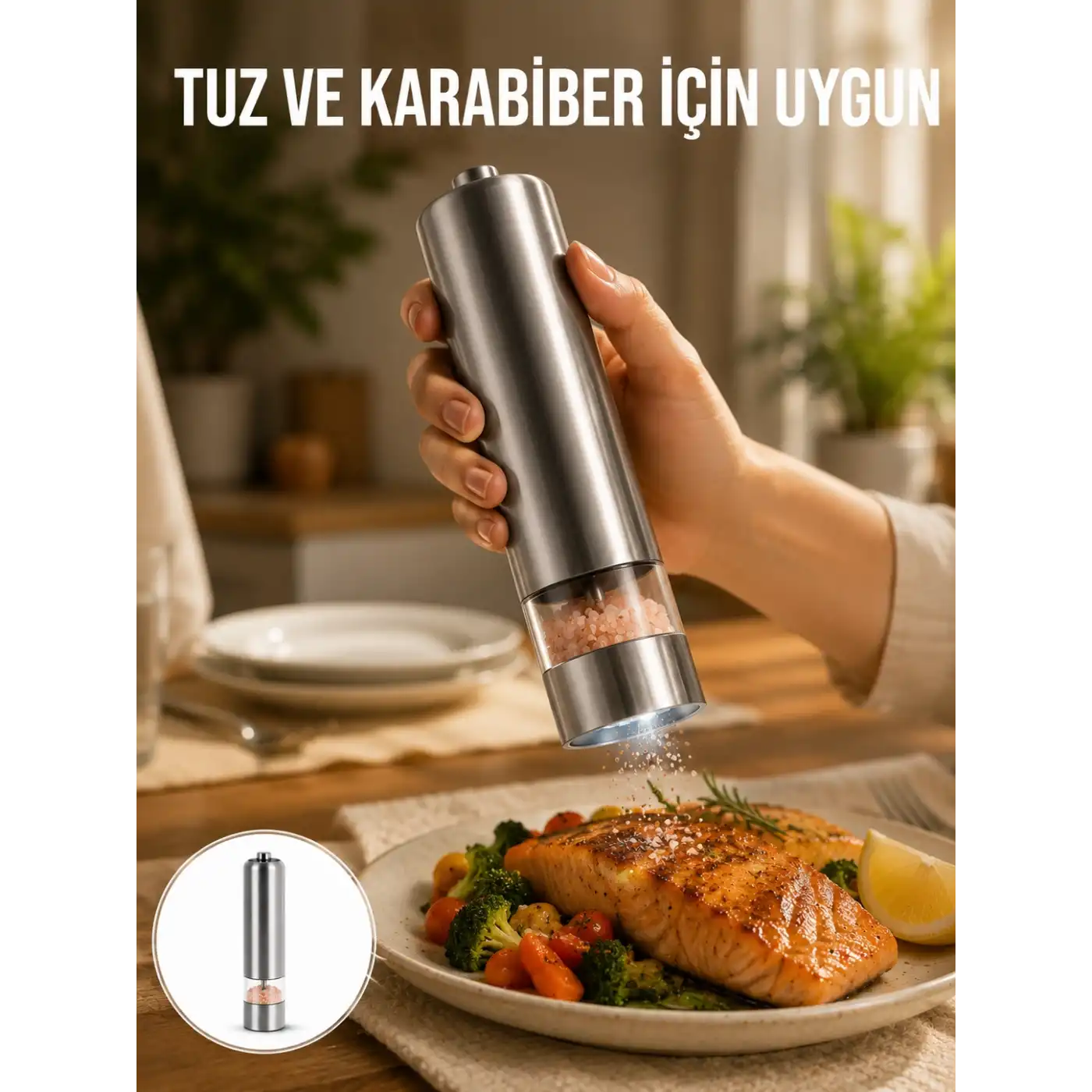 Tek Elle Kullanılan Otomatik Baharat Değirmeni Işıklı Sistem Yeni Nesil