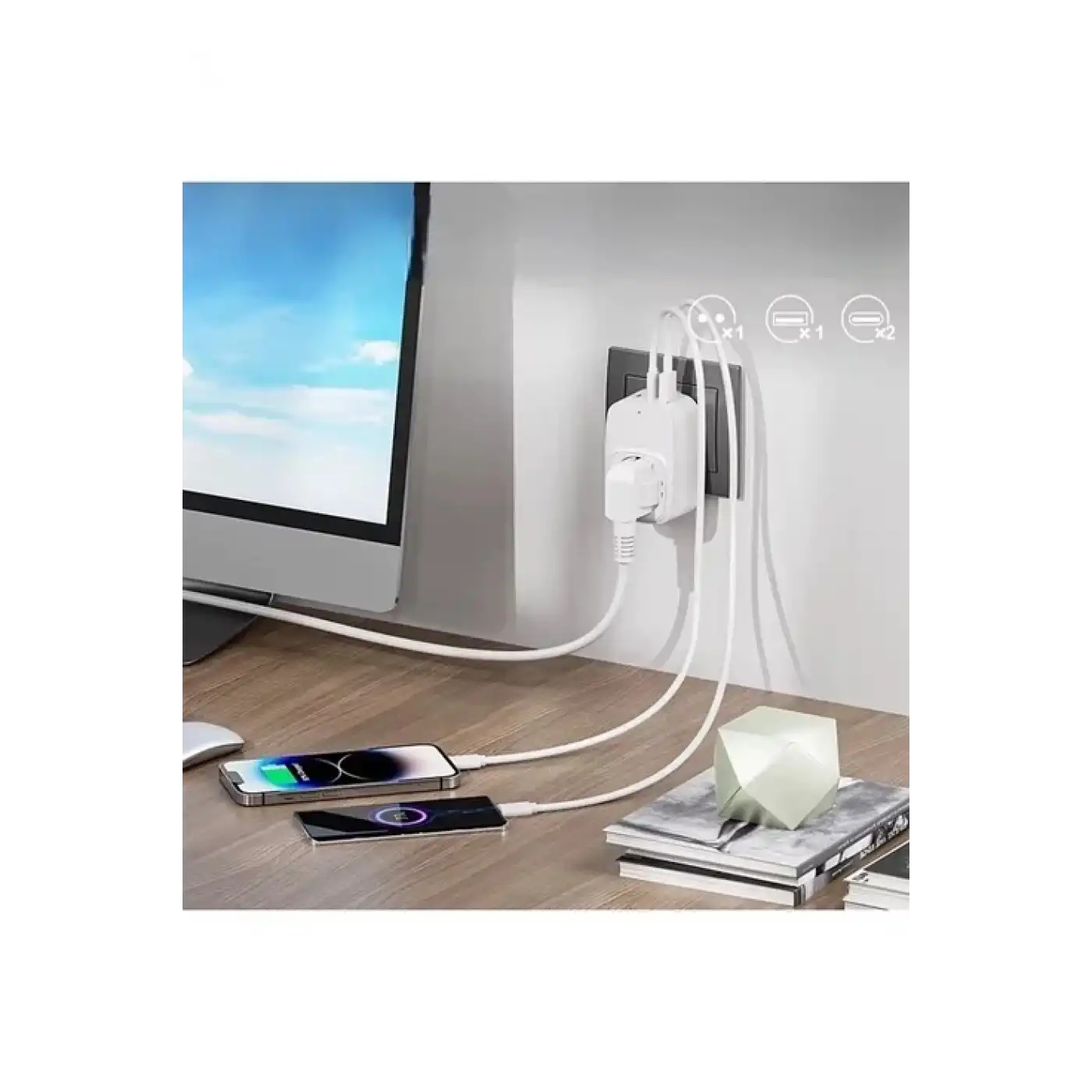 Tekli Yüksek Voltaj Korumalı Duvar Prizi 2x Type-c 1x Usb Çıkışlı Priz Grup Priz Çoğaltıcı Siyah