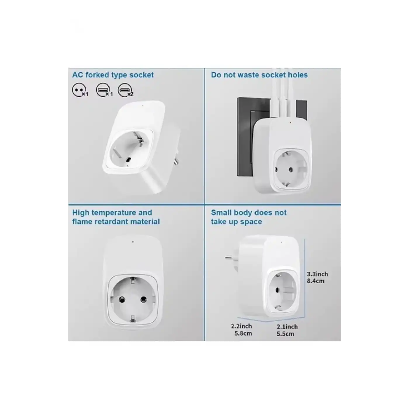 Tekli Yüksek Voltaj Korumalı Duvar Prizi 2x Type-c 1x Usb Çıkışlı Priz Grup Priz Çoğaltıcı Siyah