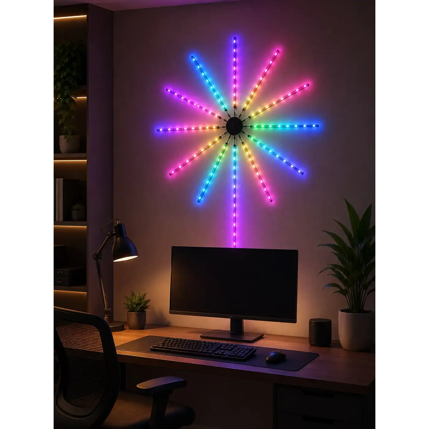 Telefon Kontrollü RGB Fireworks LED Işık Çok Renkli Dekoratif Duvar Lambası