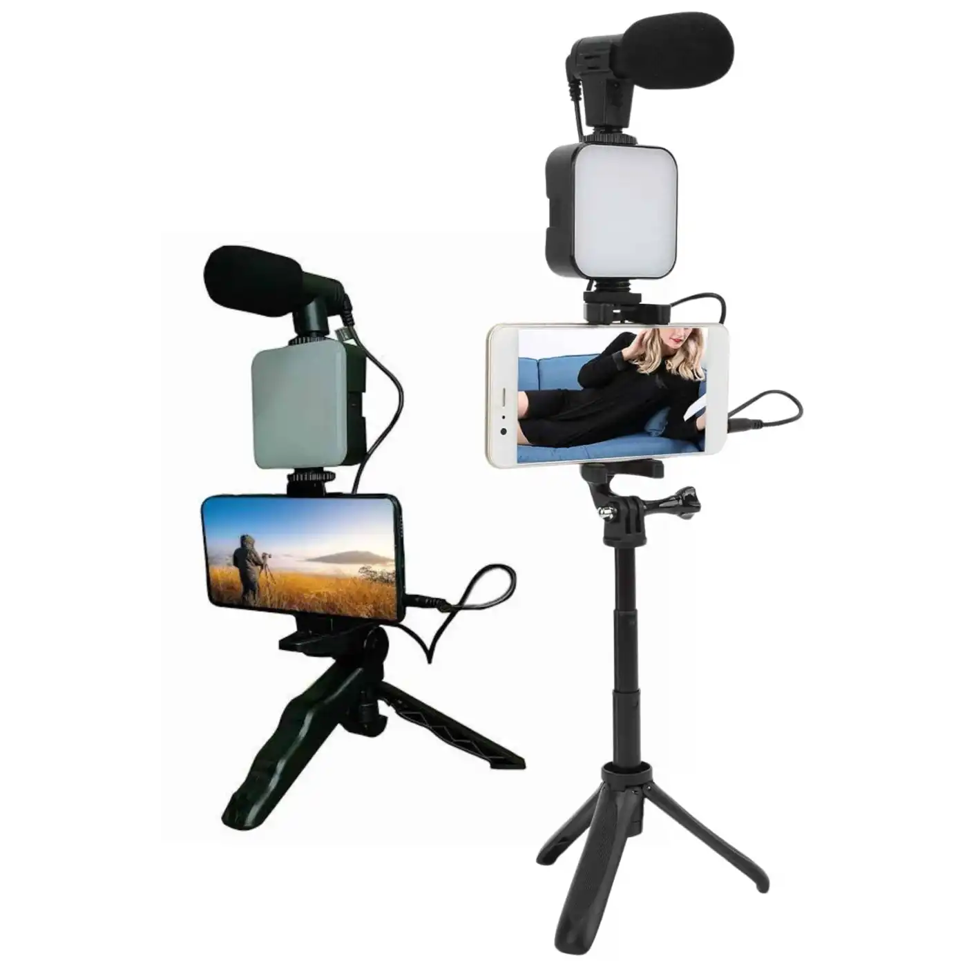 Telefon Tutucu Led Işıklı Kumandalı Mikrofon Telefon Vlog Video Kayıt