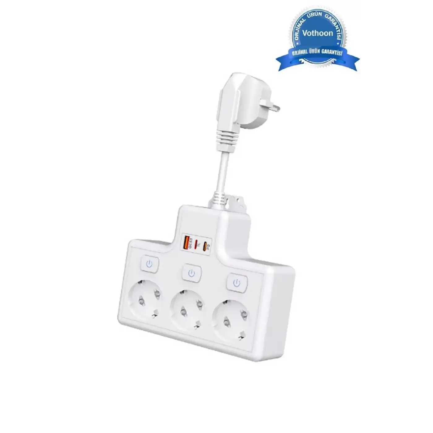 Termal Akım Korumalı 3’lü Duvar Tipi Priz 1x Usb 2x Type-c Çıkışlı Grup Priz Çoğaltıcı (3500w)