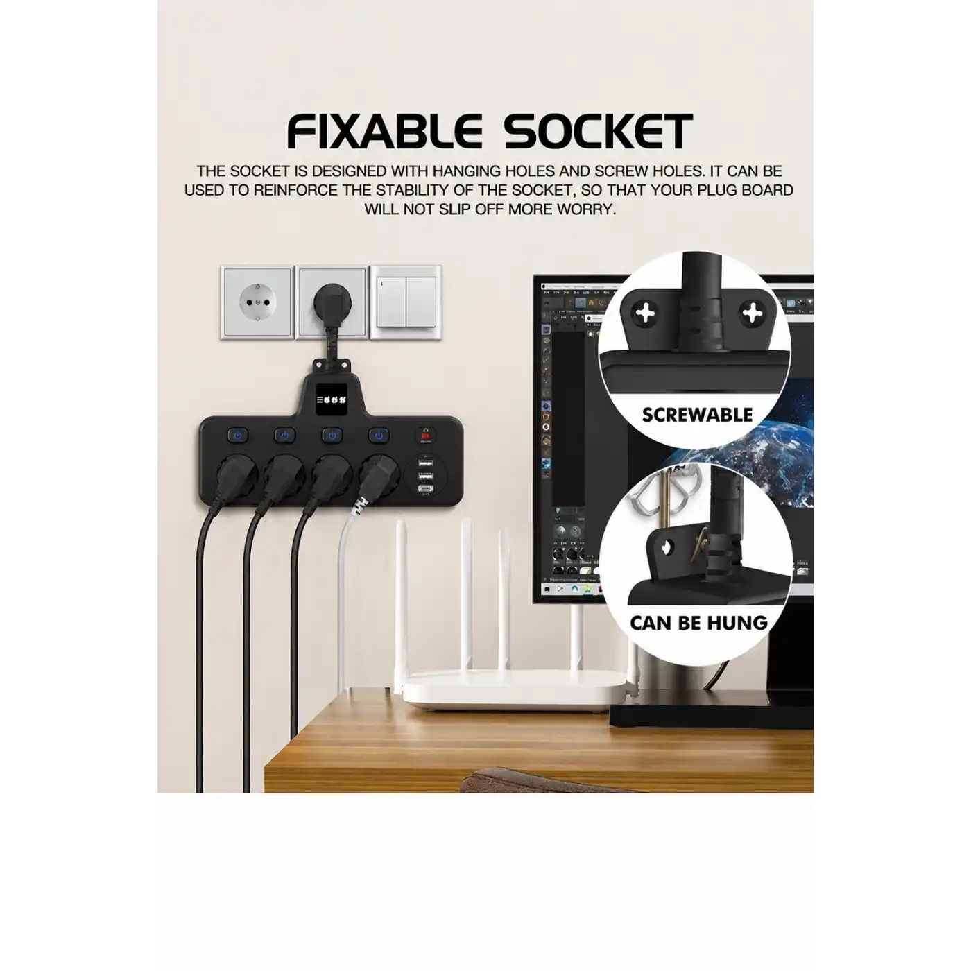 Termal Akım Korumalı 4’lü Duvar Tipi Priz 2x Usb 2x Type-c Çıkışlı Grup Priz Çoğaltıcı Siyah (2500w)