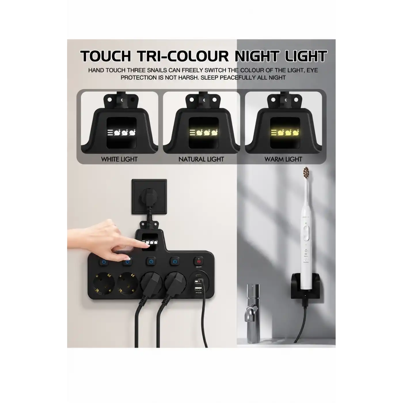 Termal Akım Korumalı 4’lü Duvar Tipi Priz 2x Usb 2x Type-c Çıkışlı Grup Priz Çoğaltıcı Siyah (2500w)