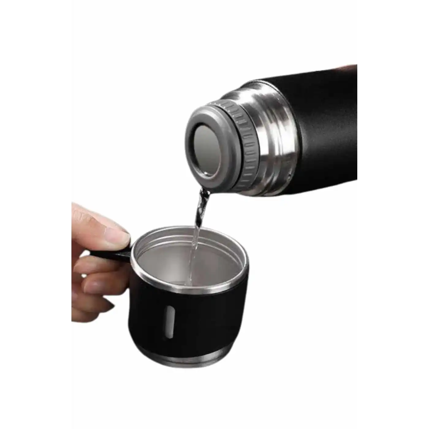 Termos Seti 3lü Bardak Seti Isı Dayanıklı Siyah Paslanmaz Çelik Vakumlu