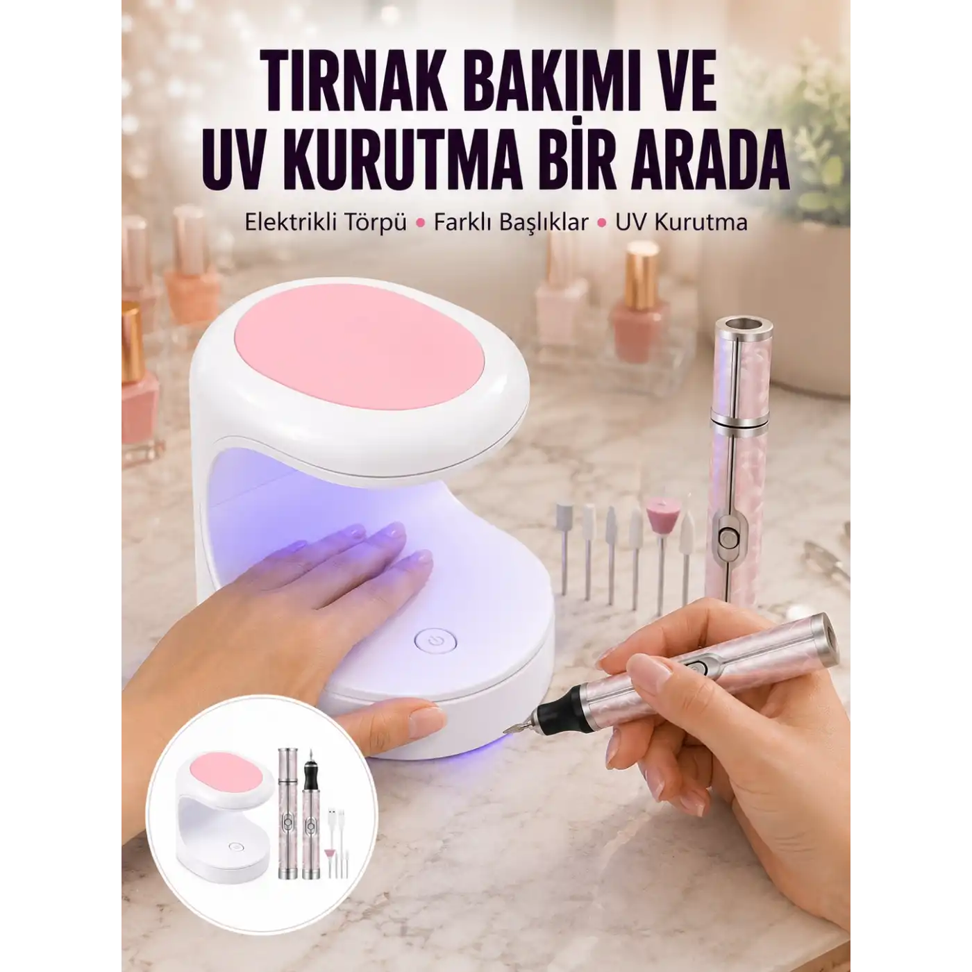 Tırnak Matkabı ve LED Oje Kurutucu 2’li Profesyonel Bakım Seti Yeni Nesil