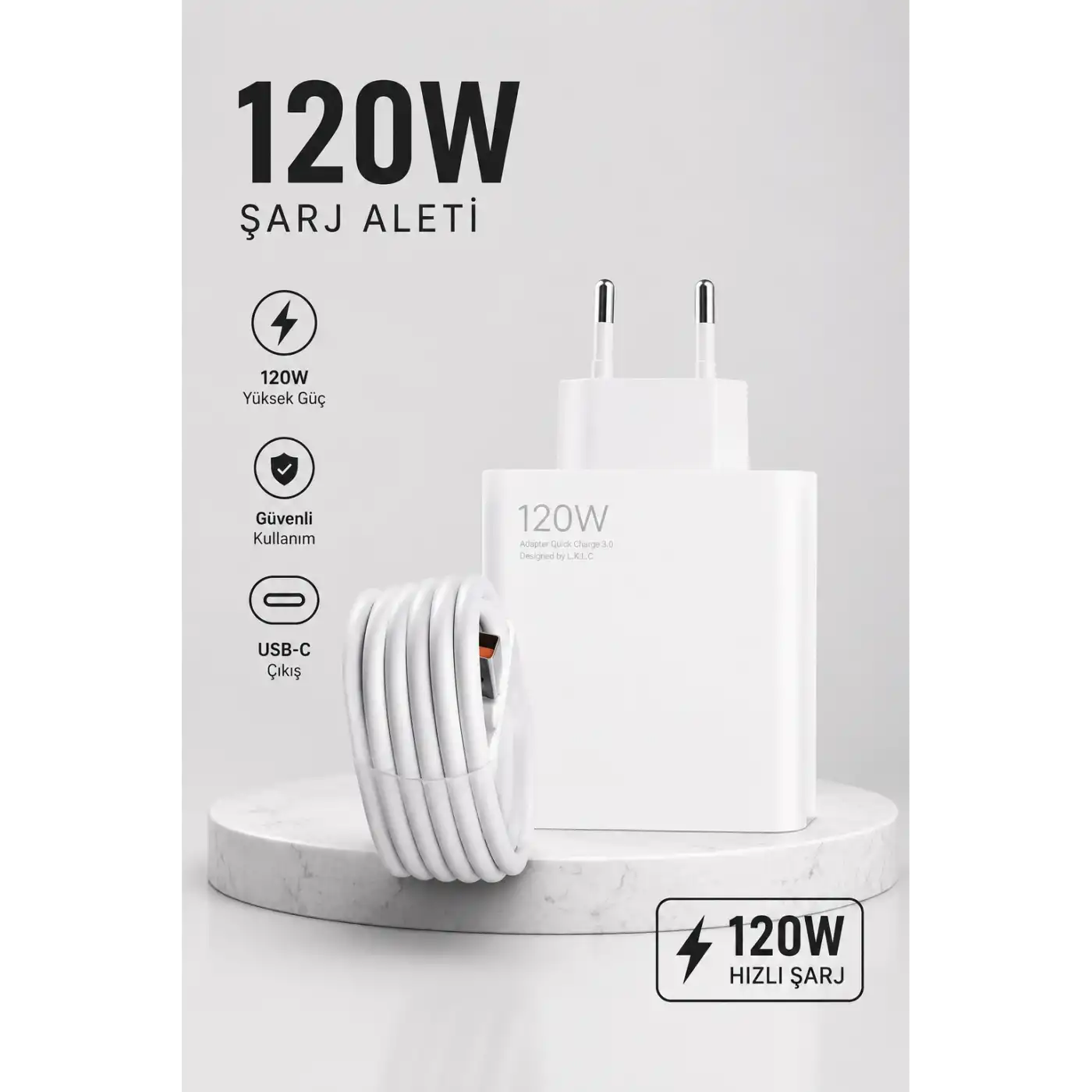 Turbo Hızlı Şarj Destekli 120W USB-C Şarj Seti