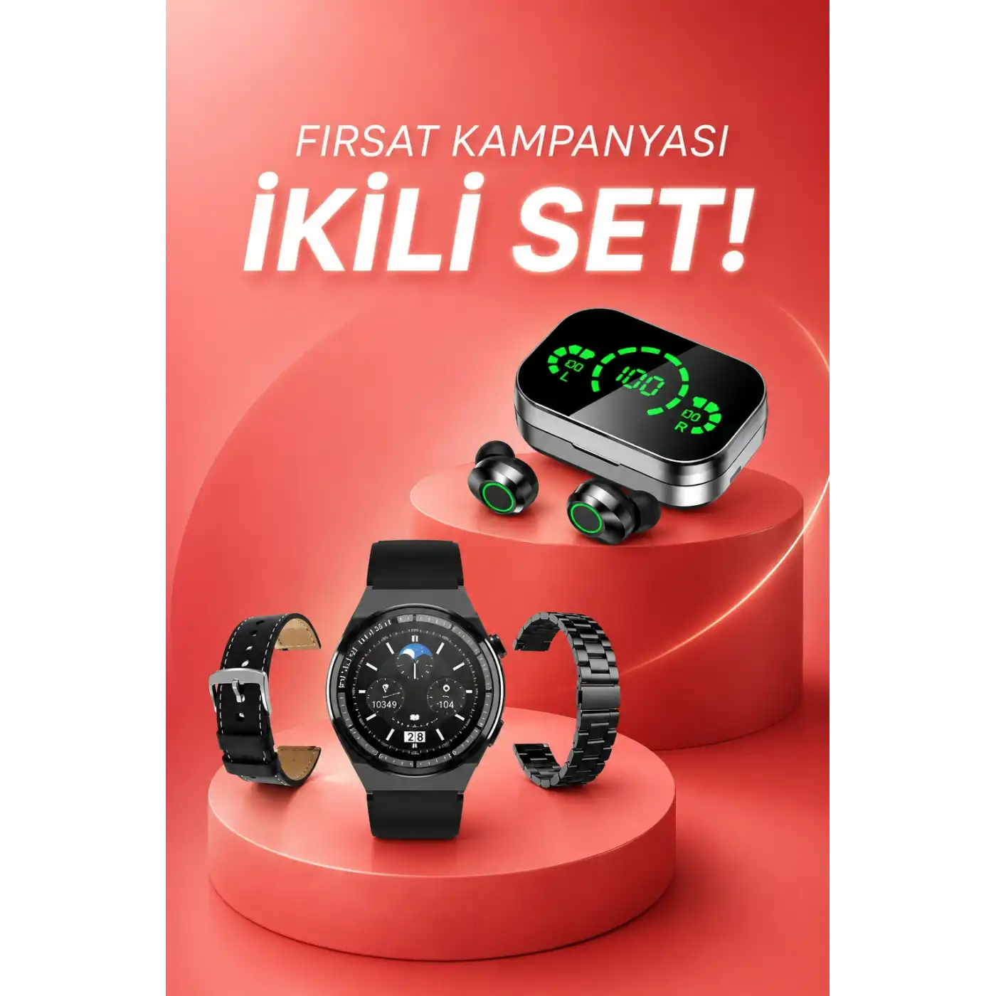TWS Bluetooth Kulaklık ve Akıllı Saat Uyku Takibi Nabız Ölçer Uzun Pil Ömrü