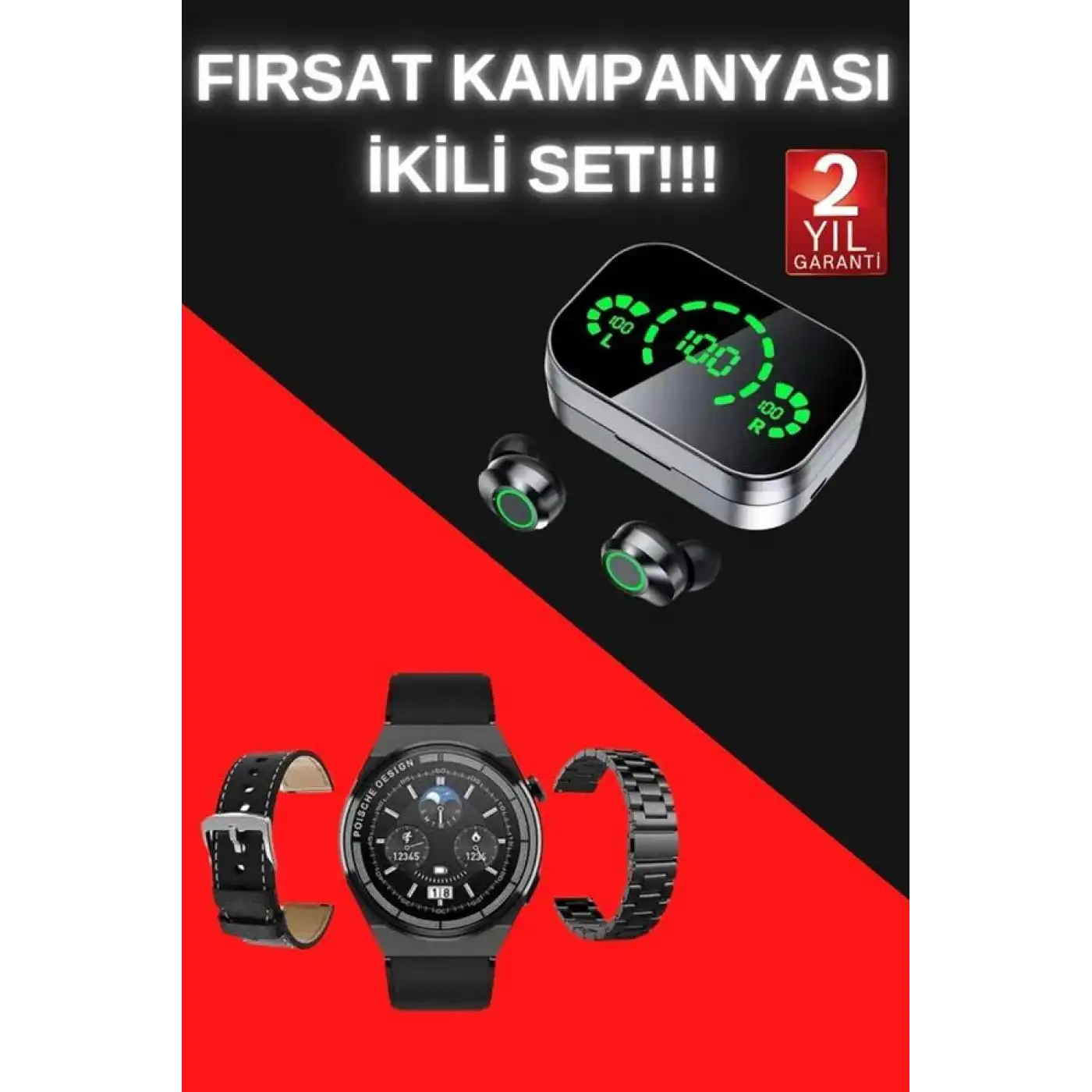 TWS Bluetooth Kulaklık ve Akıllı Saat Uyku Takibi Nabız Ölçer Uzun Pil Ömrü