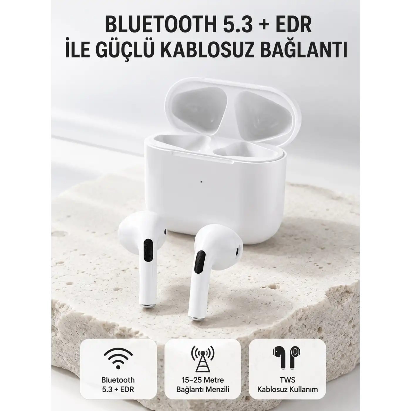 TWS Kablosuz Bluetooth Kulaklık 3 Saat Müzik 4 Saat Konuşma Şarj Kutulu