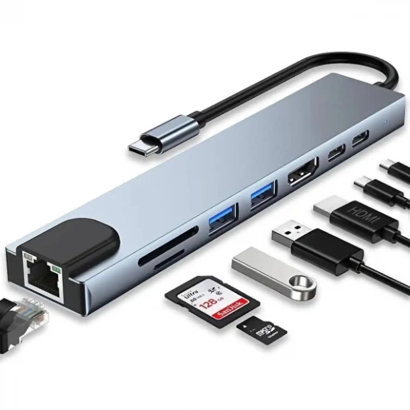 Type C Girişli 8 Port Dönüştürücü Ve Çoklayıcı