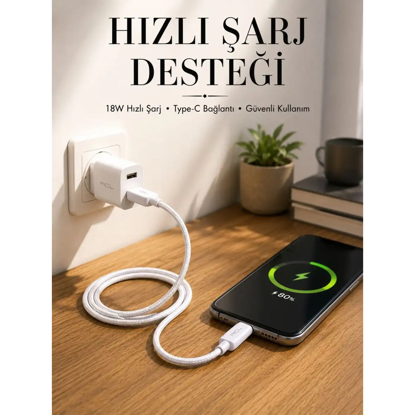 Type-C Girişli Cihazlar İçin Şarj Kablosu