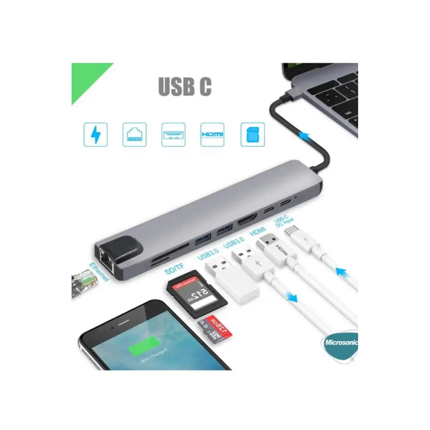 Type-c To Hdtv Multifunction Adapter 8 Port Kablo