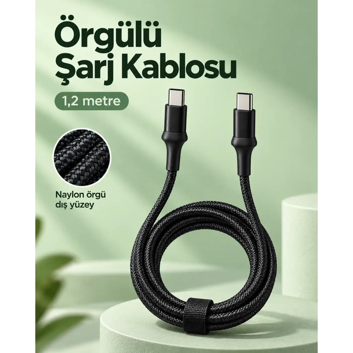 Type C to Type C LED Işıklı Şarj Kablosu 1,2 Metre