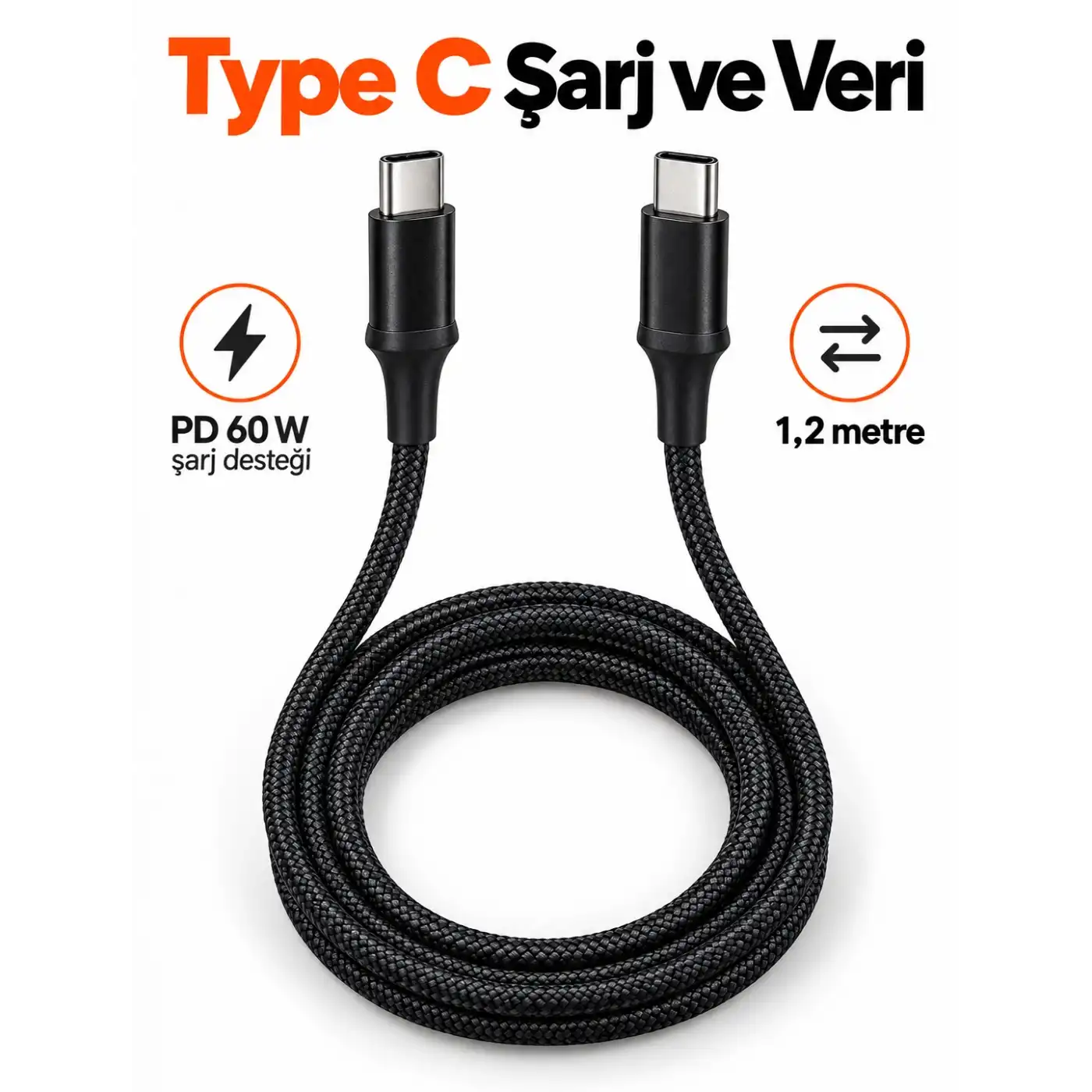 Type C to Type C LED Işıklı Şarj Kablosu 1,2 Metre