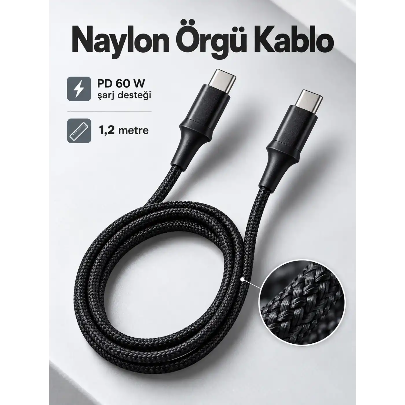 Type C to Type C LED Işıklı Şarj Kablosu 1,2 Metre