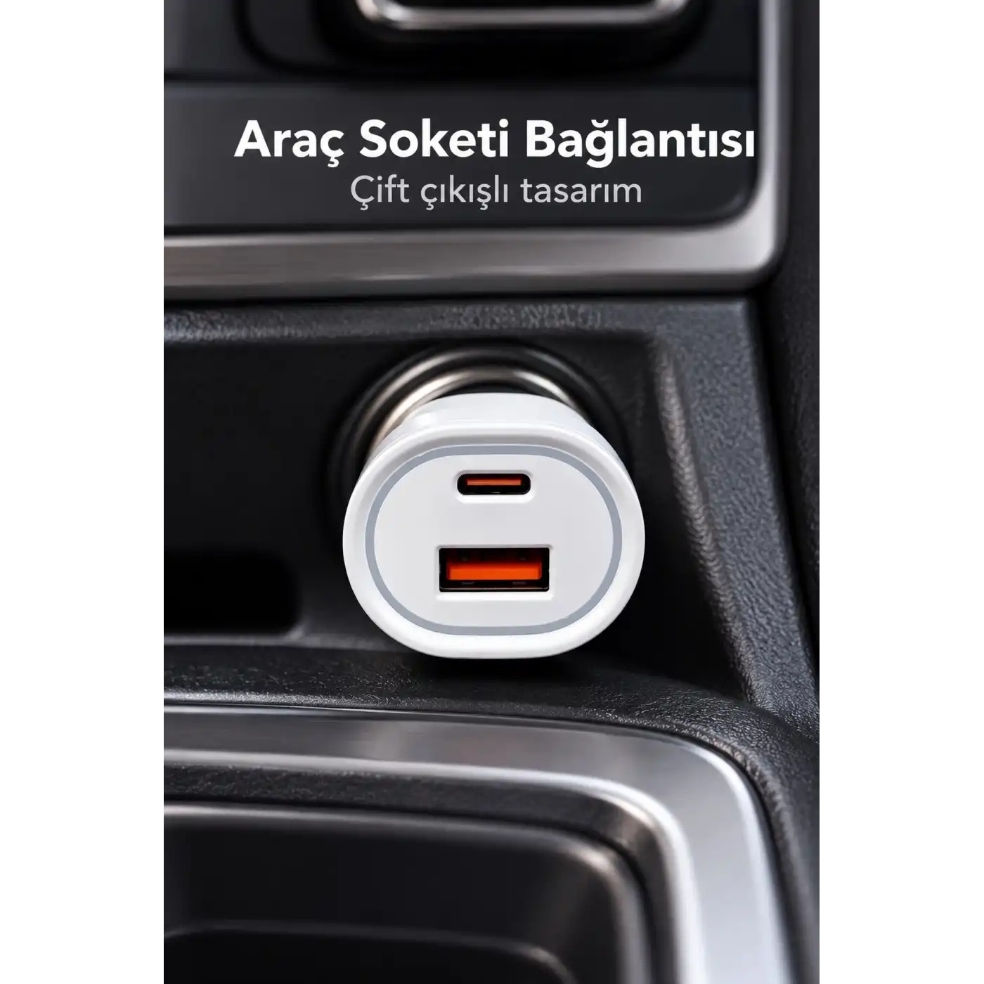 Type C ve USB A Çift Çıkışlı Araç Şarj Aleti