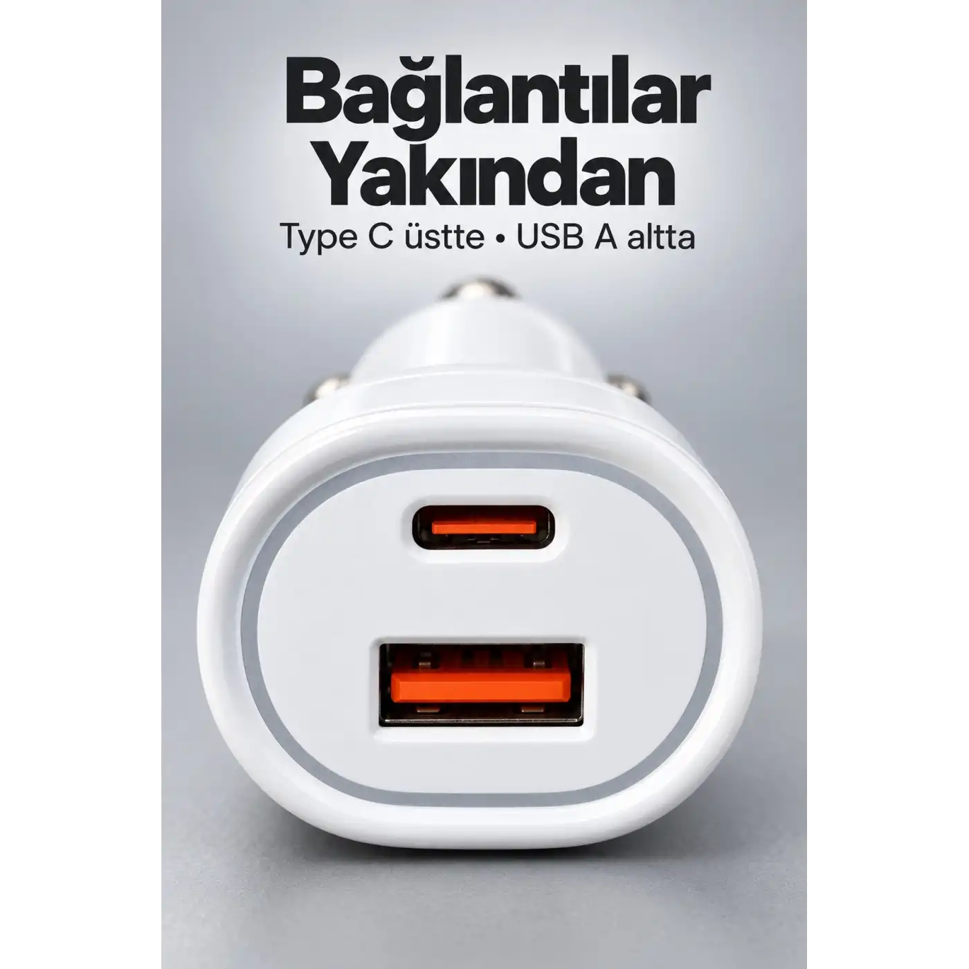 Type C ve USB A Çift Çıkışlı Araç Şarj Aleti