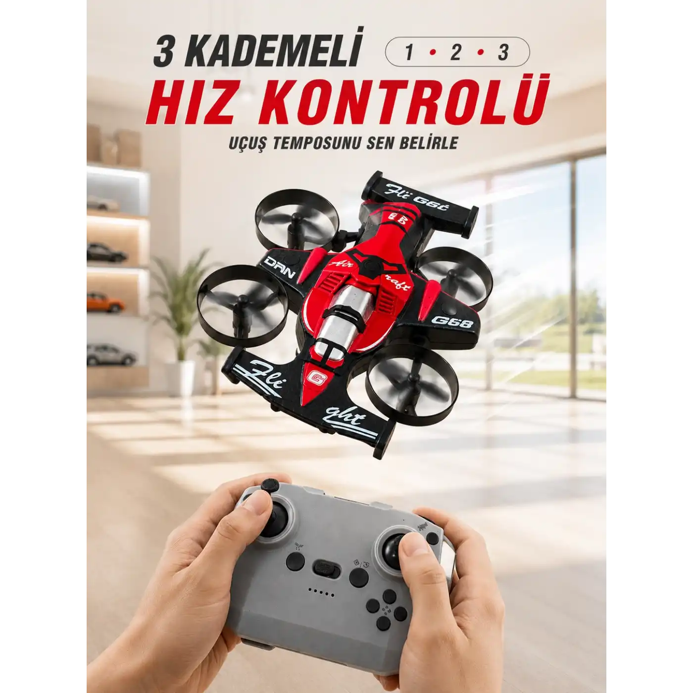 Uçan Araba Drone 4 Korumalı Pervaneli 360° Akrobatik Hareket Uzaktan Kumandalı