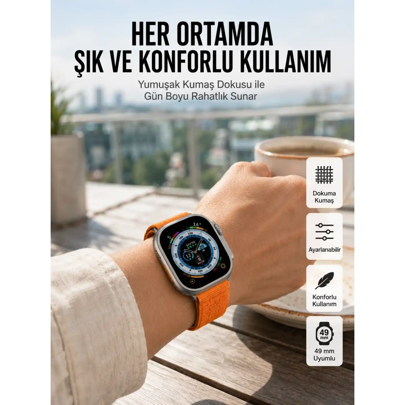Ultra Max Kordon Kilitli Akıllı Saat Amoled Ekran Titreşimli Çağrı Cevaplayabilen