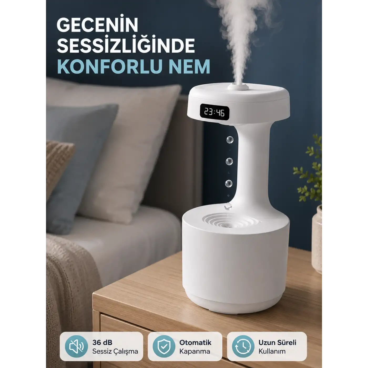Ultrasonik Hava Nemlendirici 800 ml Aromaterapi Difüzör Ters Su Damlası Efektli