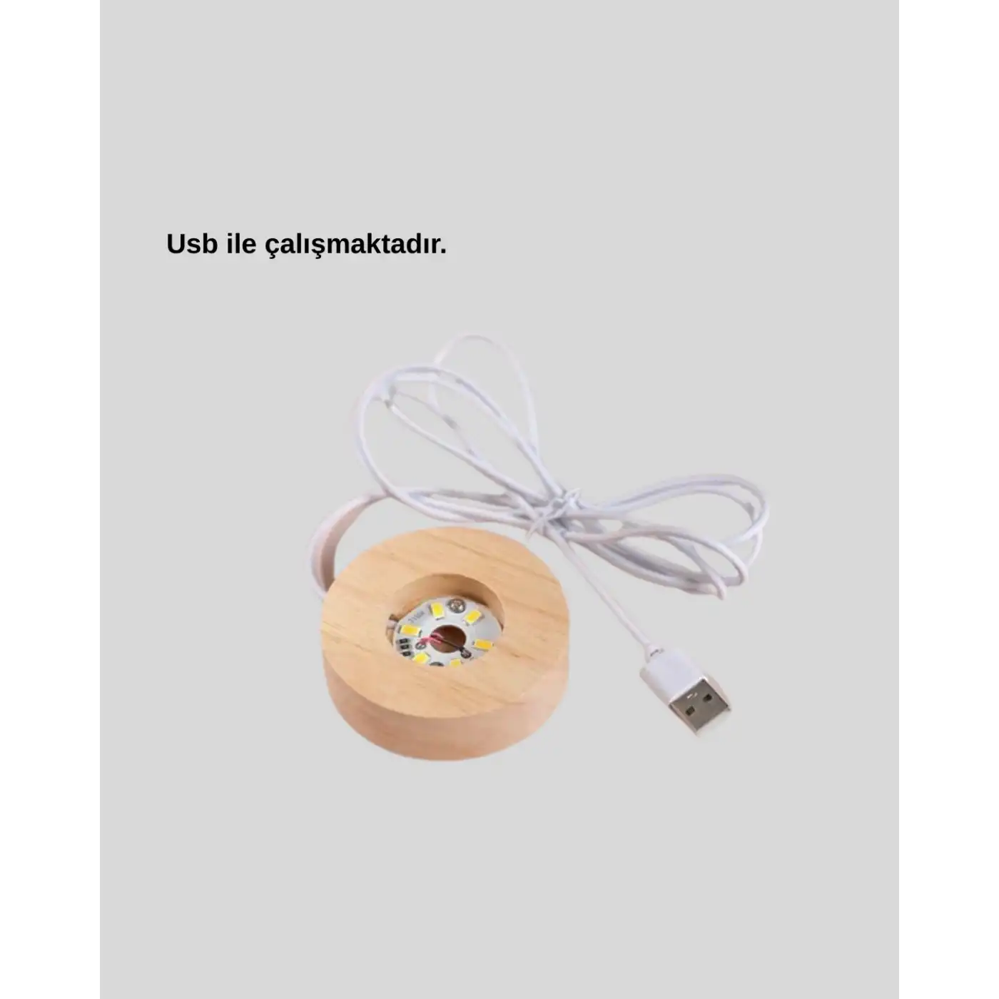 USB Bağlantılı Işıklı Kristal Küre Modern Ahşap Tabanlı Dekor