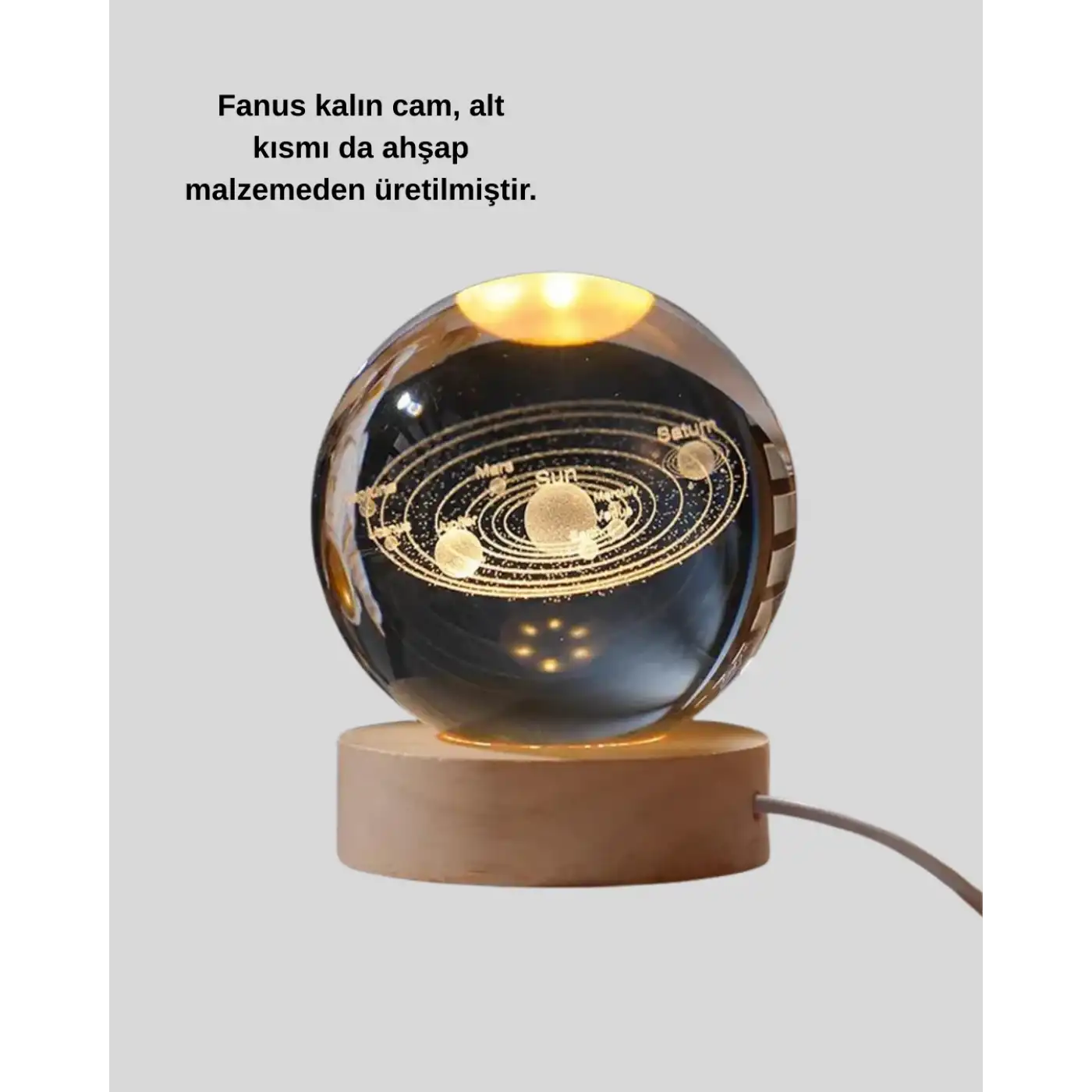 USB Bağlantılı Işıklı Kristal Küre Modern Ahşap Tabanlı Dekor